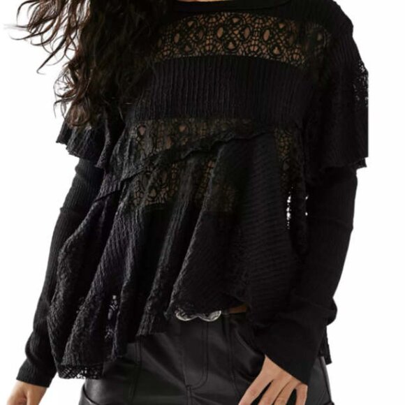 Free People Tops - Free People Snowfall Lace Patchwork Top Black M